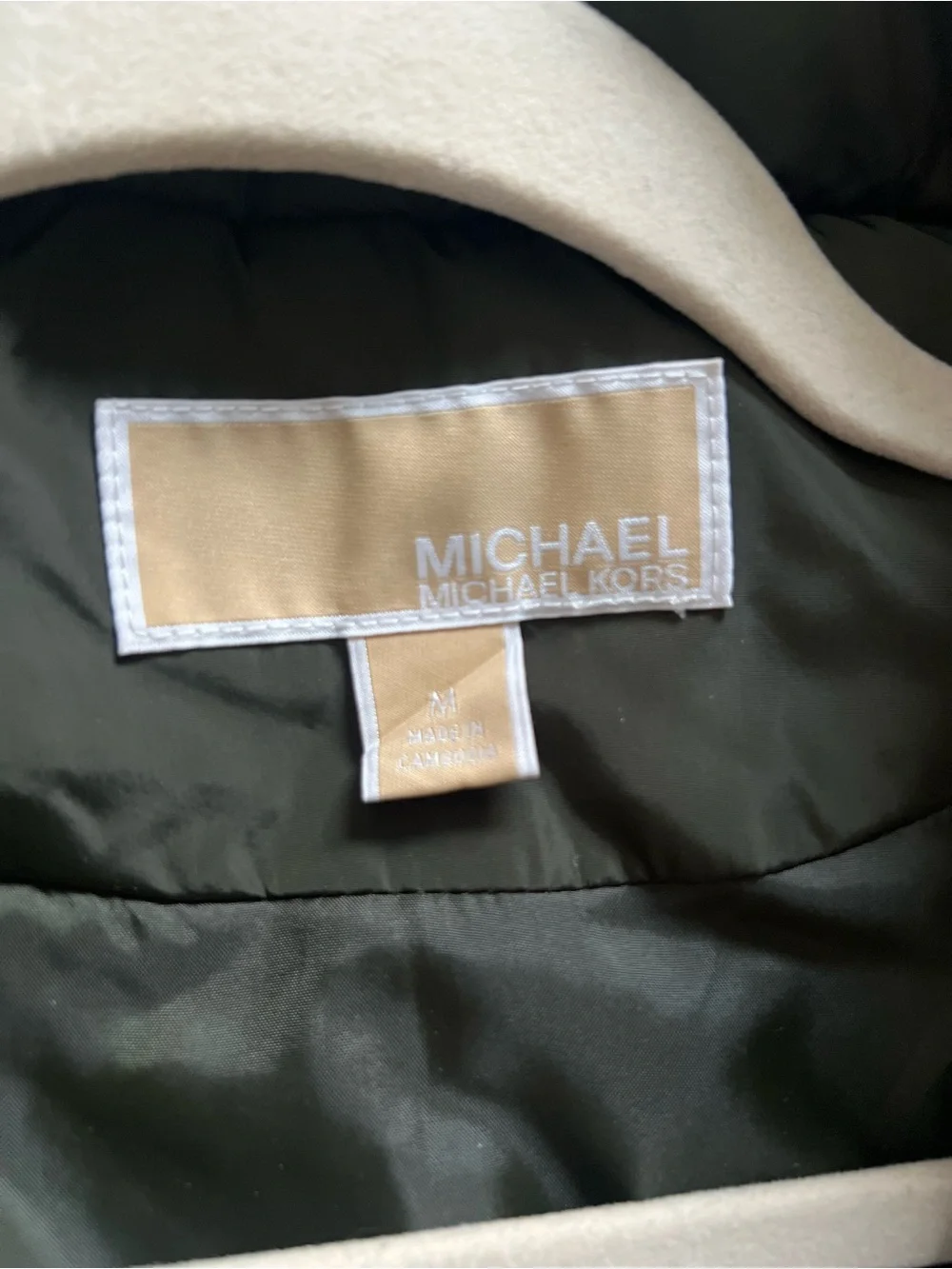 Michael Kors Olive Quilted High-Collar Puffer Vest with Gold Zip